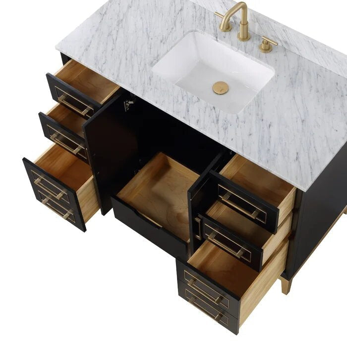 Gracie 48" Bathroom Vanity, Black with Carrara Marble top