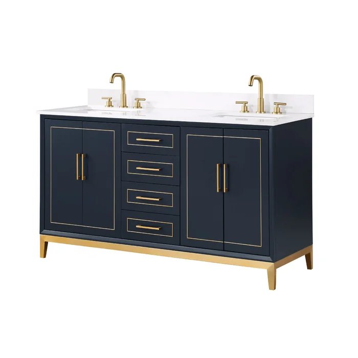 Gracie 60" Bathroom Vanity, Blue with White Quartz top