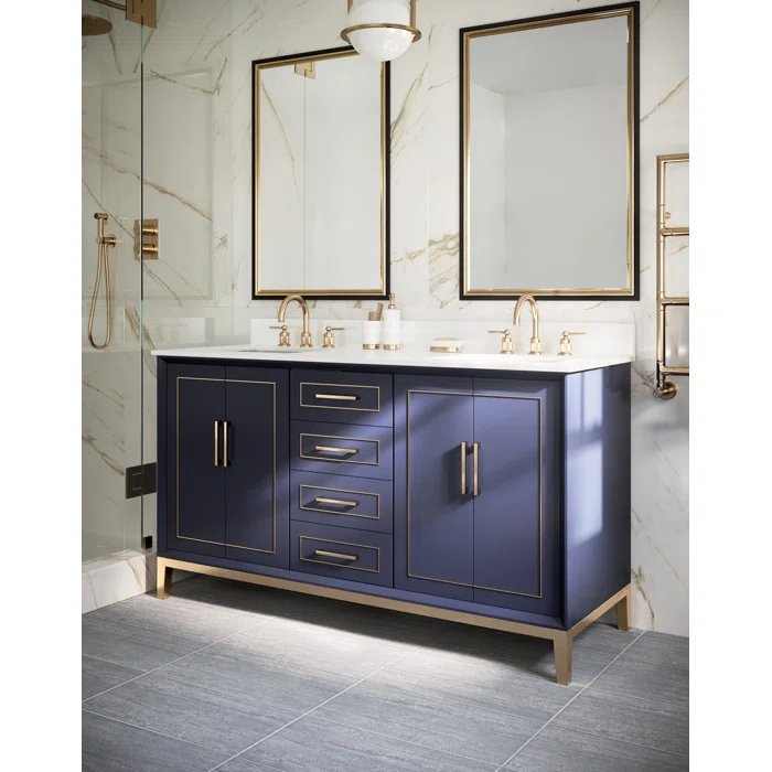 Gracie 60" Bathroom Vanity, Blue with White Quartz top