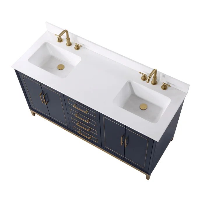 Gracie 60" Bathroom Vanity, Blue with White Quartz top