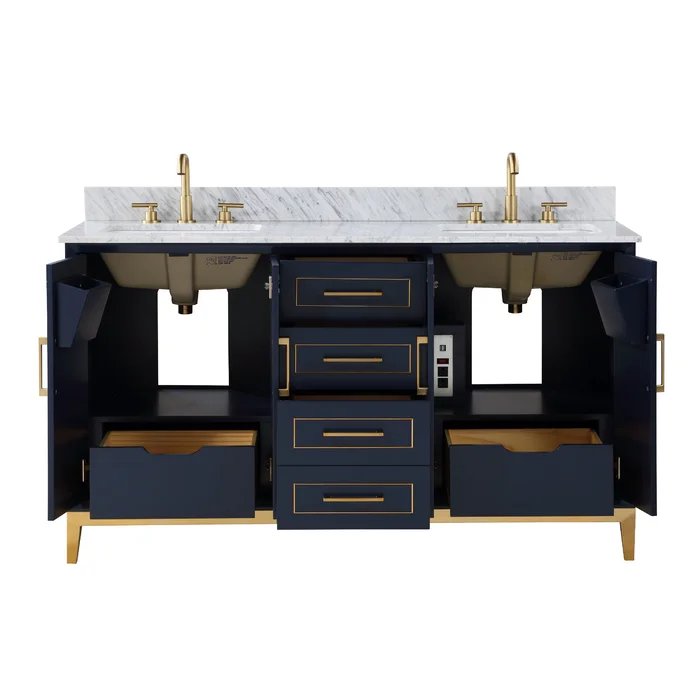 Gracie 60" Bathroom Vanity, Blue with Carrara Marble top