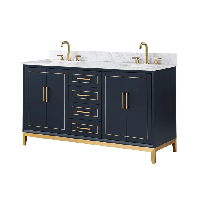 Gracie 60" Bathroom Vanity, Blue with Carrara Marble top