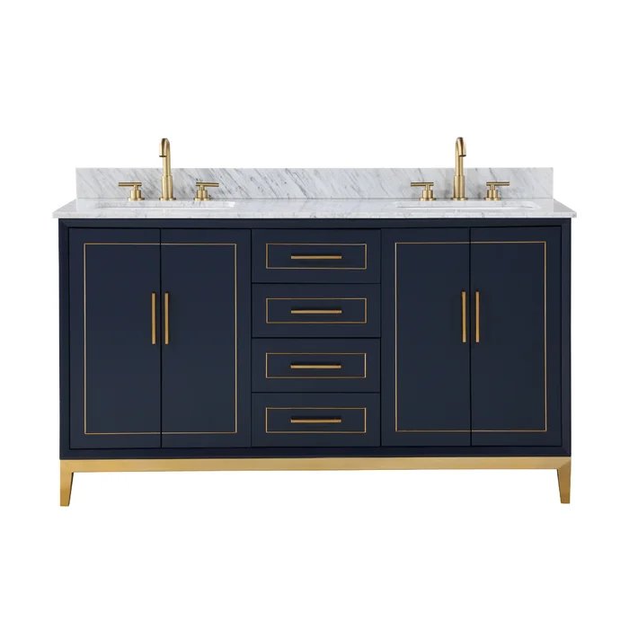 Gracie 60" Bathroom Vanity, Blue with Carrara Marble top