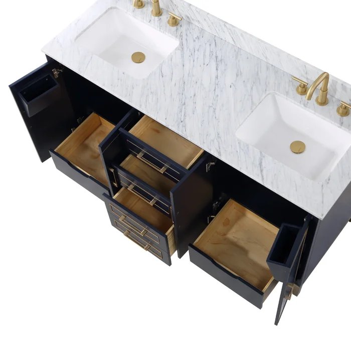 Gracie 60" Bathroom Vanity, Blue with Carrara Marble top