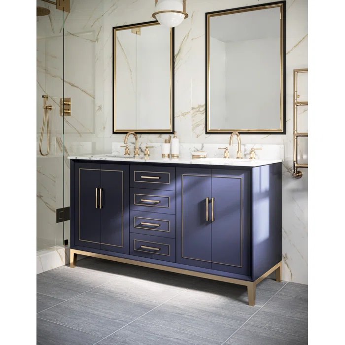 Gracie 60" Bathroom Vanity, Blue with Carrara Marble top