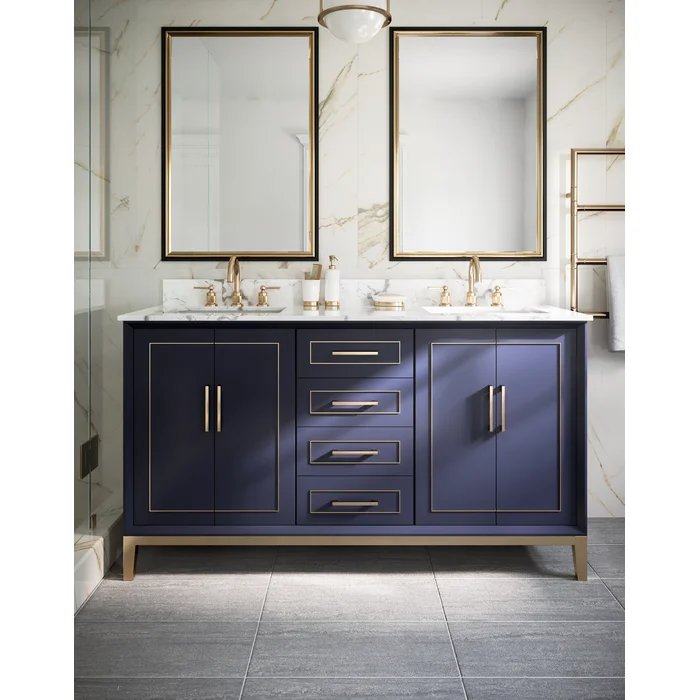 Gracie 60" Bathroom Vanity, Blue with Carrara Marble top