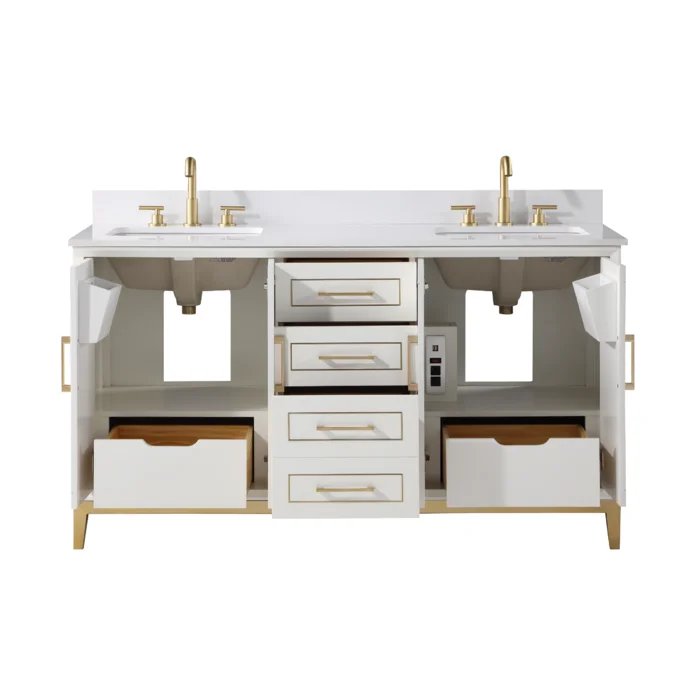 Gracie 60" Bathroom Vanity, White with White Quartz top