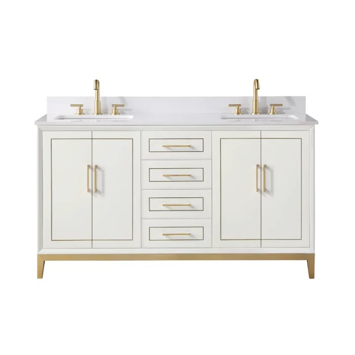 Gracie 60" Bathroom Vanity, White with White Quartz top