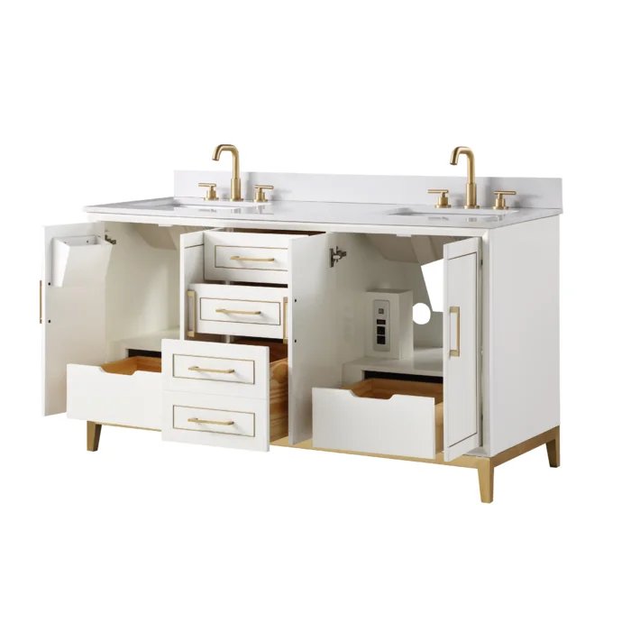 Gracie 60" Bathroom Vanity, White with White Quartz top