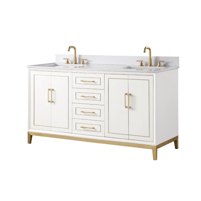 Gracie 60" Bathroom Vanity, White with White Quartz top