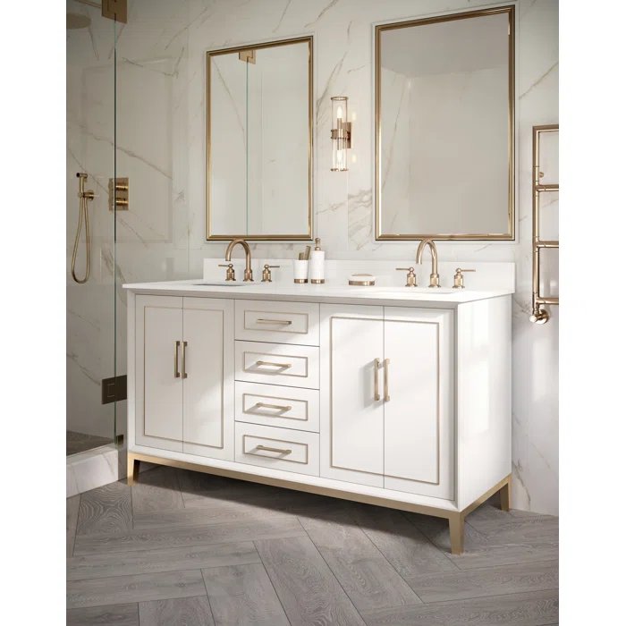 Gracie 60" Bathroom Vanity, White with White Quartz top