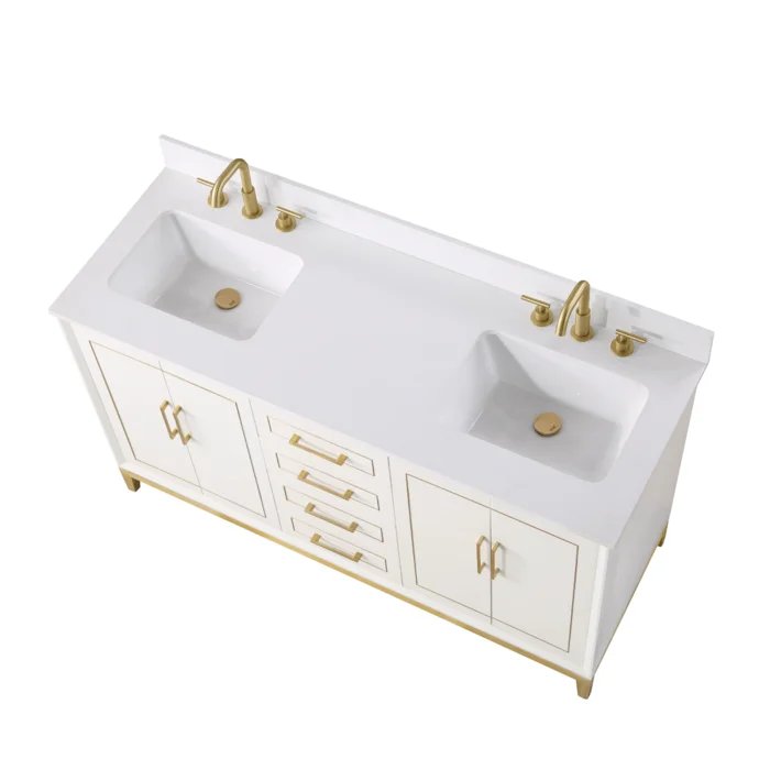 Gracie 60" Bathroom Vanity, White with White Quartz top