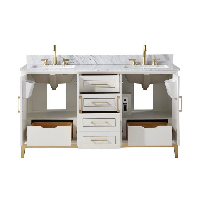 Gracie 60" Bathroom Vanity, White with Carrara Marble top