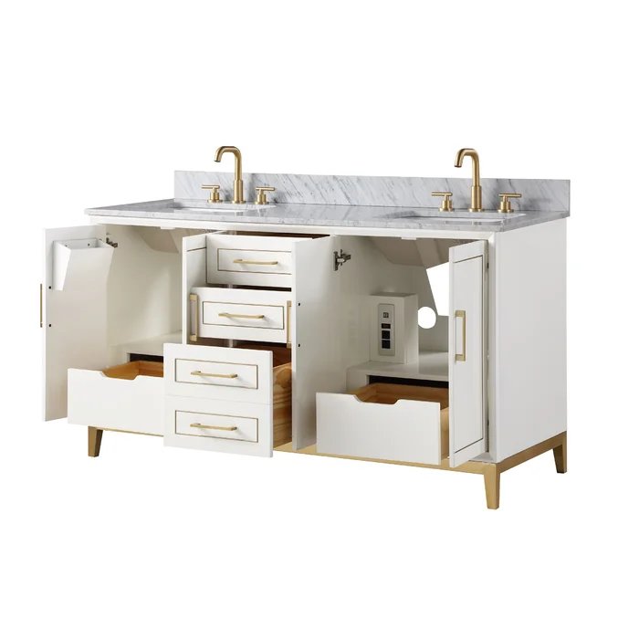 Gracie 60" Bathroom Vanity, White with Carrara Marble top