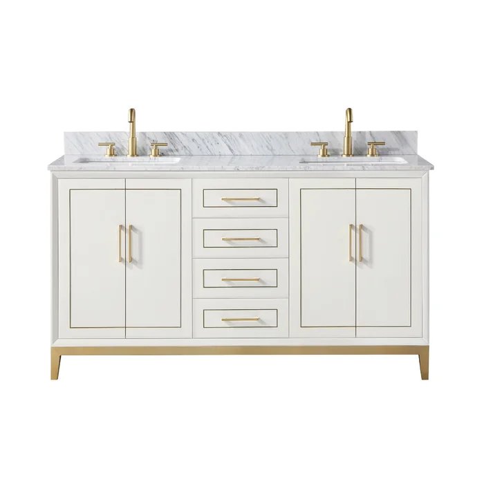 Gracie 60" Bathroom Vanity, White with Carrara Marble top