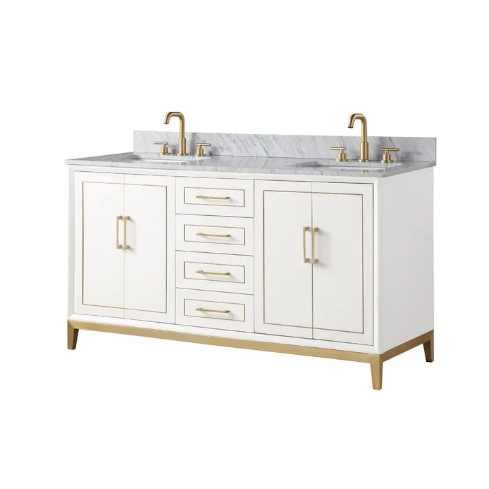 Gracie 60" Bathroom Vanity, White with Carrara Marble top