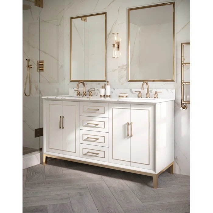 Gracie 60" Bathroom Vanity, White with Carrara Marble top