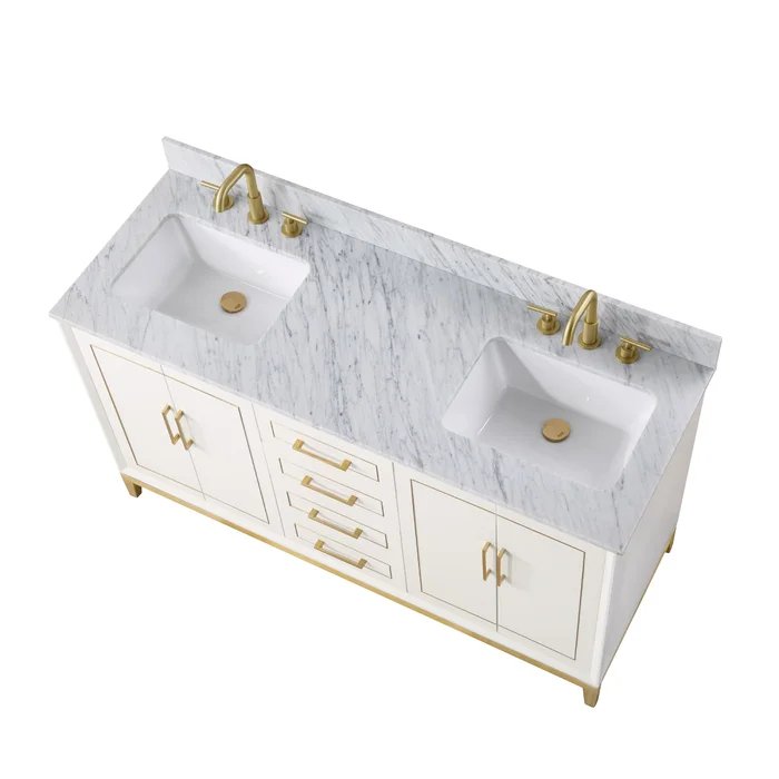 Gracie 60" Bathroom Vanity, White with Carrara Marble top