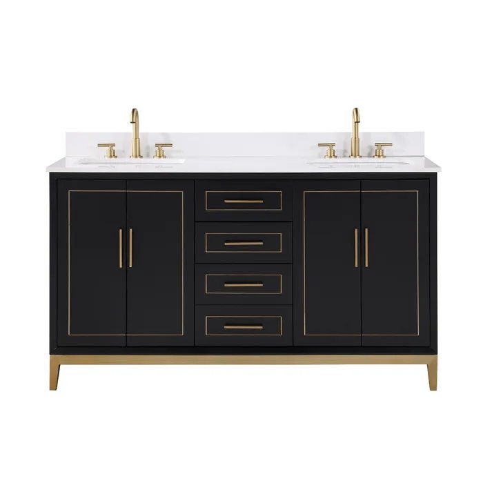 Gracie 60" Bathroom Vanity, Black with White Quartz top