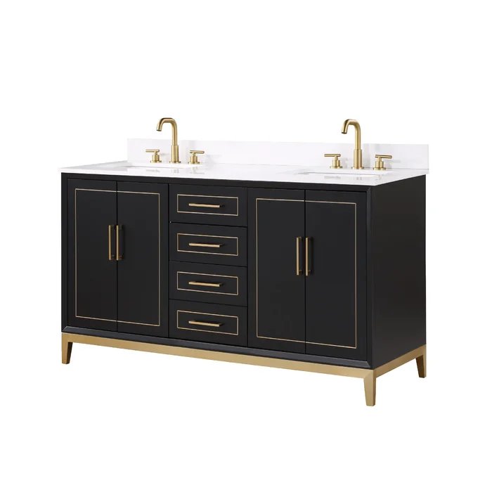 Gracie 60" Bathroom Vanity, Black with White Quartz top