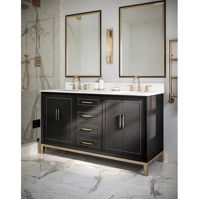 Gracie 60" Bathroom Vanity, Black with White Quartz top