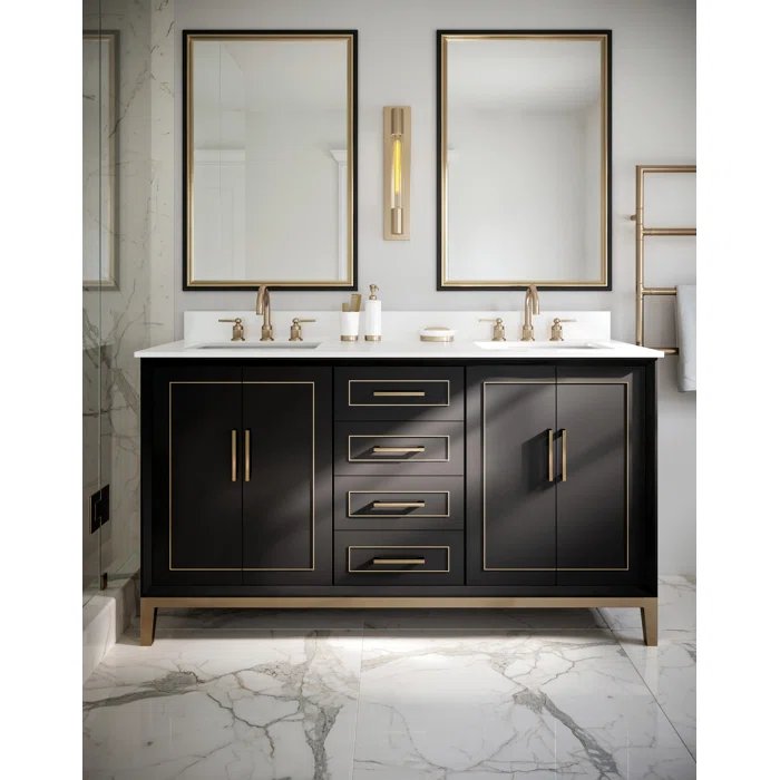 Gracie 60" Bathroom Vanity, Black with Carrara Marble top