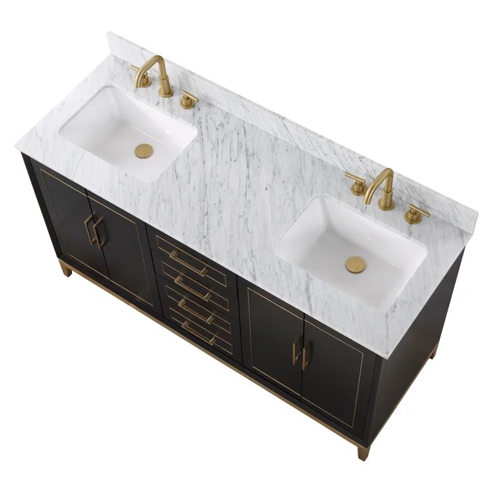 Gracie 60" Bathroom Vanity, Black with Carrara Marble top