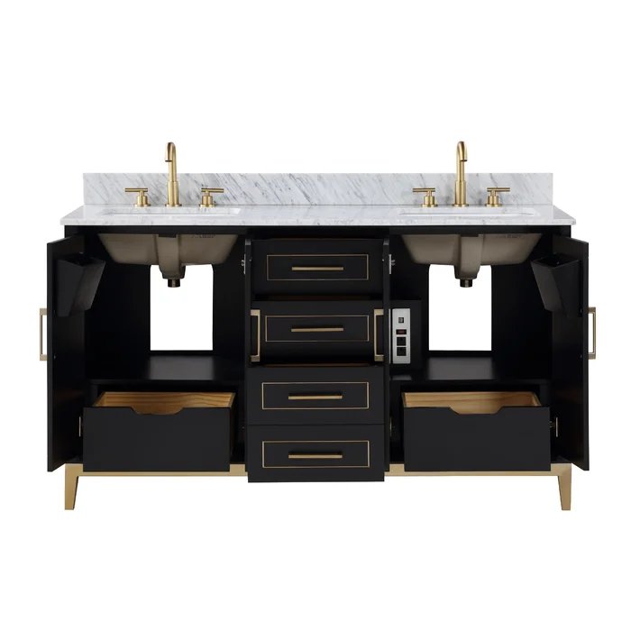 Gracie 60" Bathroom Vanity, Black with Carrara Marble top