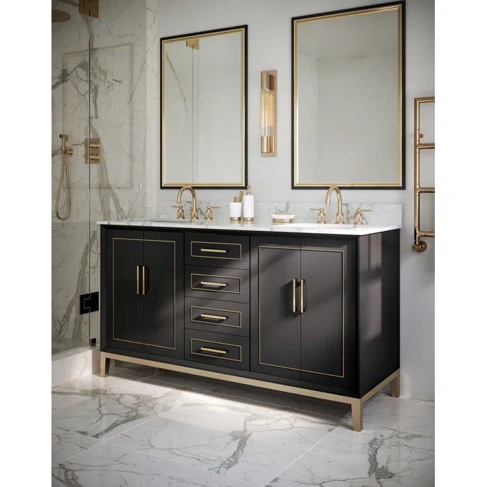 Gracie 60" Bathroom Vanity, Black with Carrara Marble top