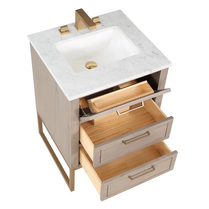 Markham 24" Vanity Cashmere Grey/ Satin Brass - Marble Top