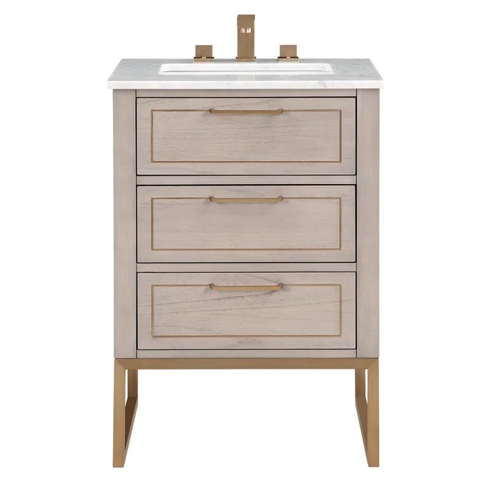 Markham 24" Vanity Cashmere Grey/ Satin Brass - Marble Top