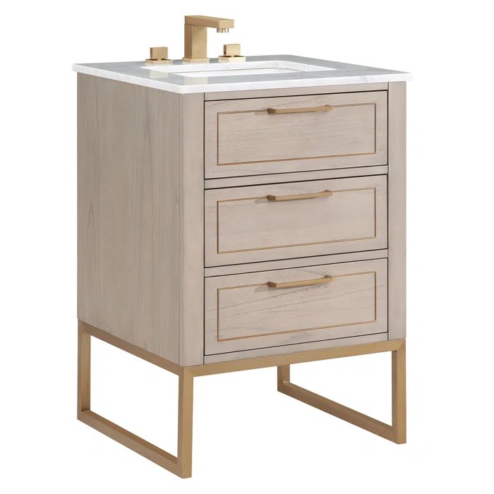 Markham 24" Vanity Cashmere Grey/ Satin Brass - Marble Top