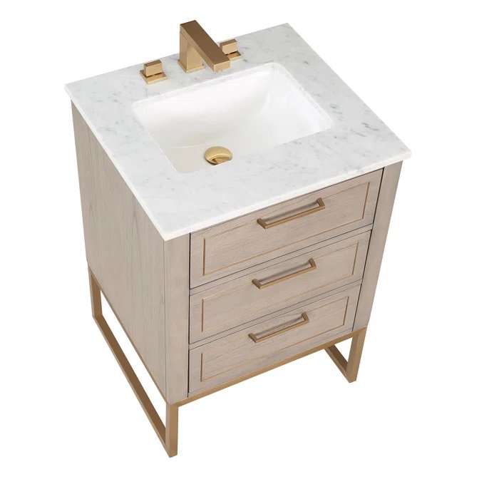 Markham 24" Vanity Cashmere Grey/ Satin Brass - Marble Top