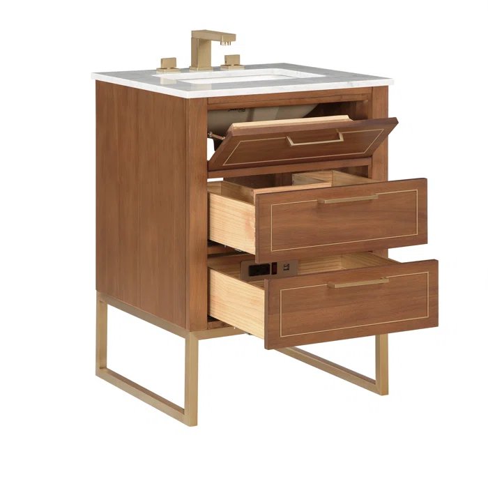 Markham 24" Vanity Walnut / Satin Brass - Quartz Top