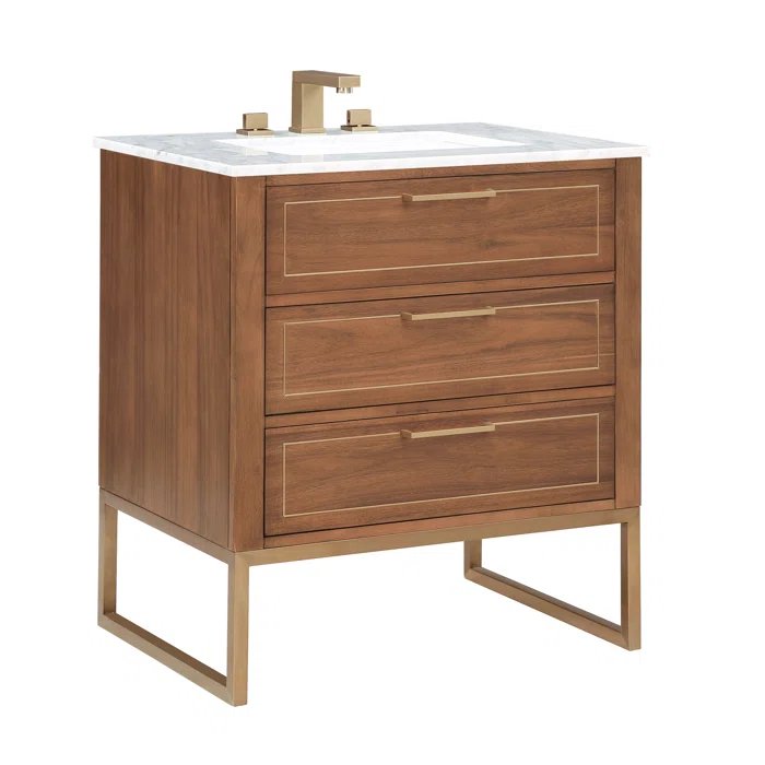 Markham 30" Vanity Walnut / Satin Brass - Marble Top