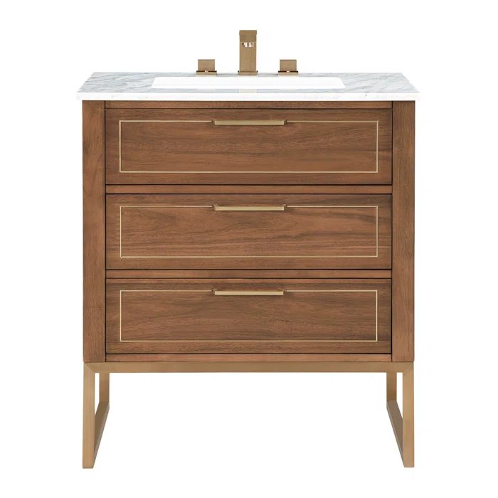 Markham 30" Vanity Walnut / Satin Brass - Marble Top