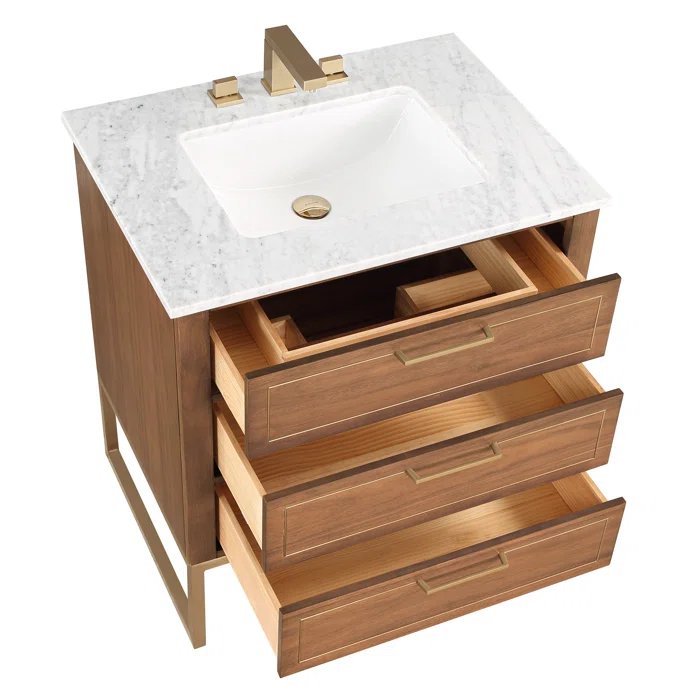 Markham 30" Vanity Walnut / Satin Brass - Marble Top