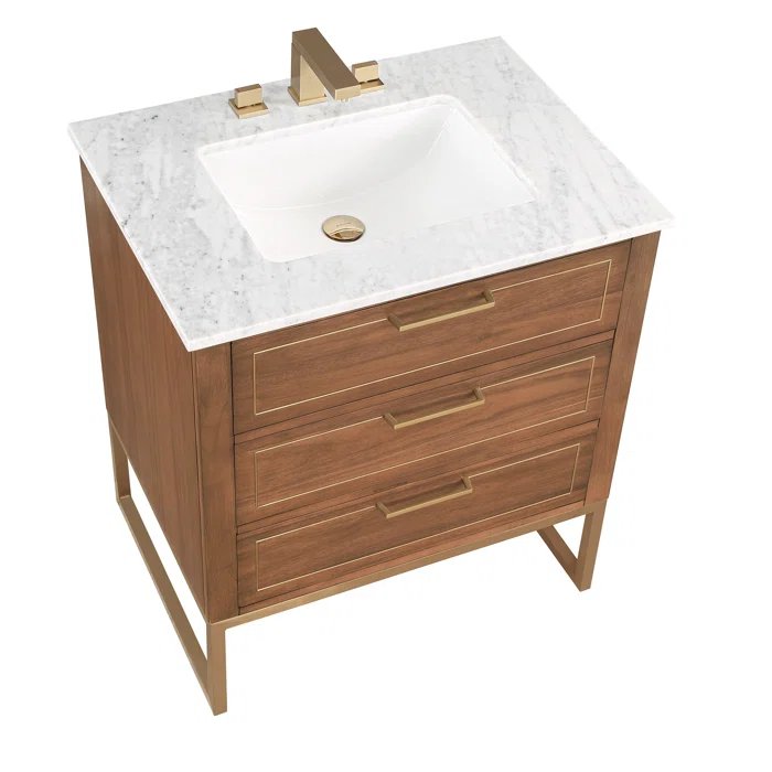 Markham 30" Vanity Walnut / Satin Brass - Marble Top