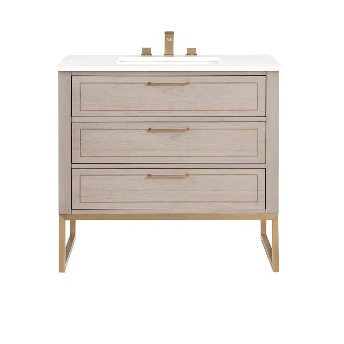 Markham 36" Vanity Cashmere Grey/ Satin Brass - Quartz Top