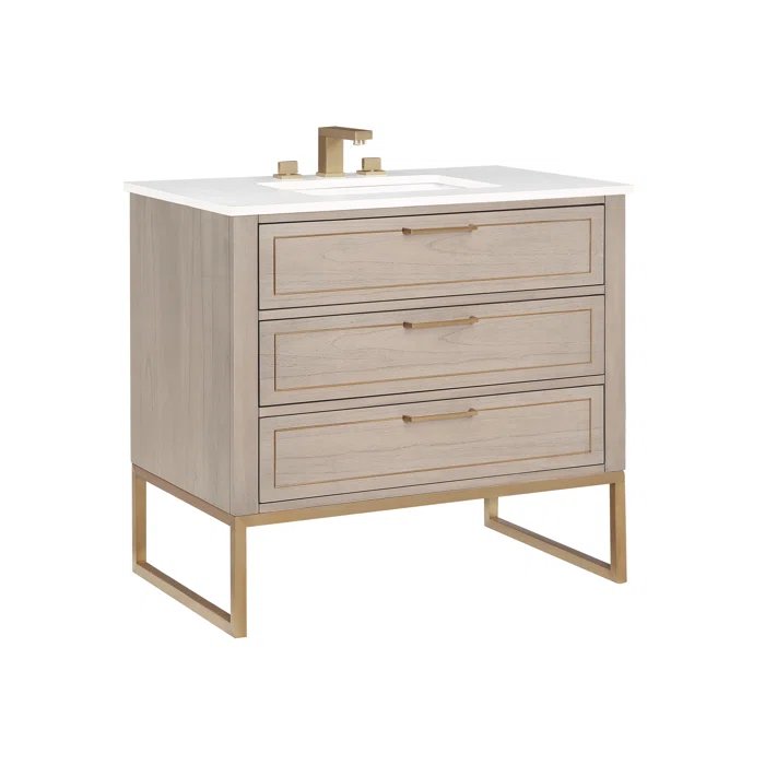 Markham 36" Vanity Cashmere Grey/ Satin Brass - Quartz Top