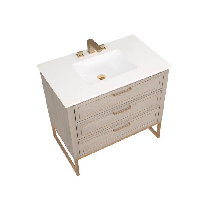 Markham 36" Vanity Cashmere Grey/ Satin Brass - Quartz Top