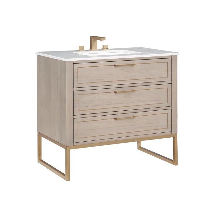 Markham 36" Vanity Cashmere Grey/ Satin Brass - Marble Top