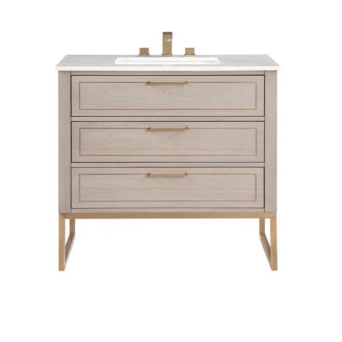 Markham 36" Vanity Cashmere Grey/ Satin Brass - Marble Top