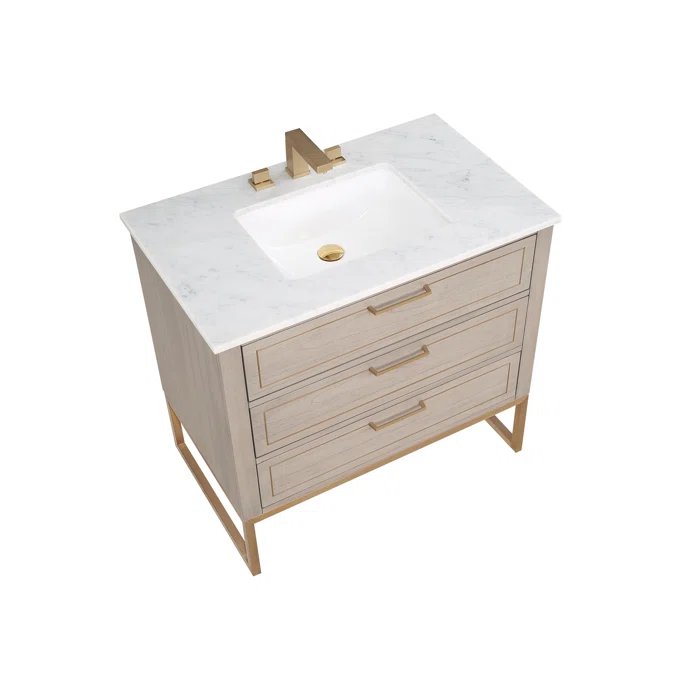 Markham 36" Vanity Cashmere Grey/ Satin Brass - Marble Top