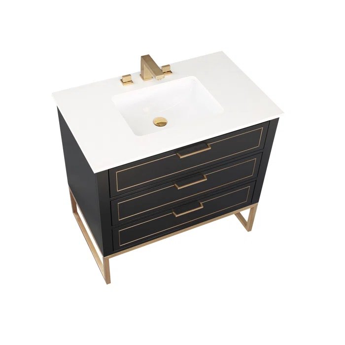 Markham 36" Vanity Midnight Black / Satin Brass - Quartz Top