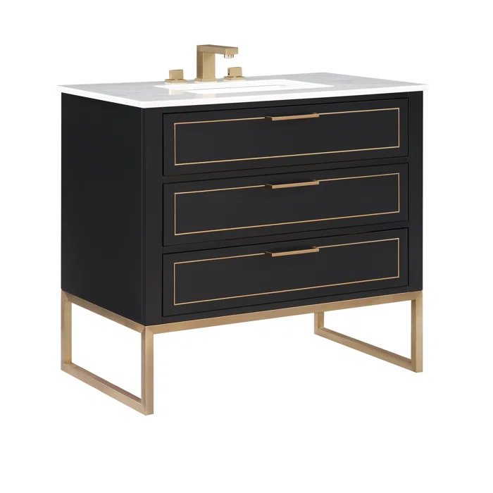 Markham 36" Vanity Midnight Black / Satin Brass - Quartz Top