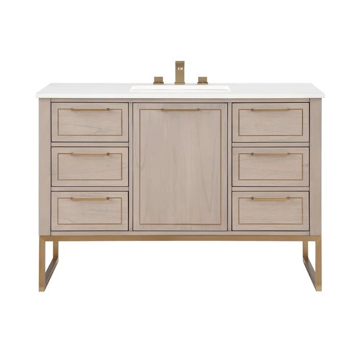 Markham 48" Vanity Cashmere Grey/ Satin Brass - Quartz Top