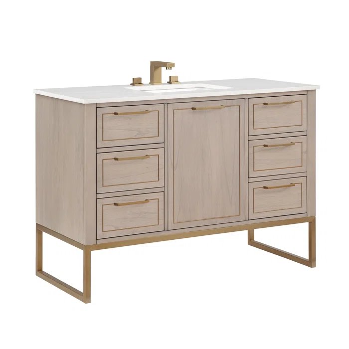 Markham 48" Vanity Cashmere Grey/ Satin Brass - Quartz Top