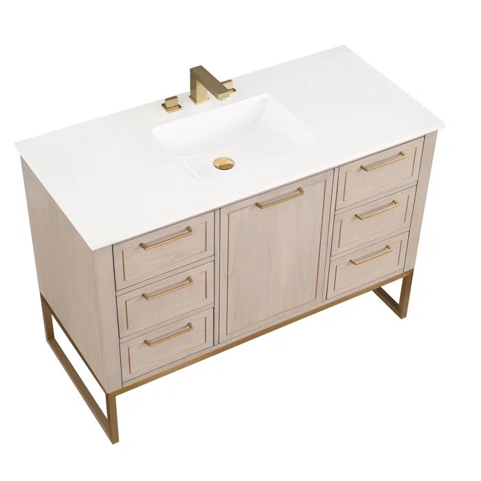 Markham 48" Vanity Cashmere Grey/ Satin Brass - Quartz Top