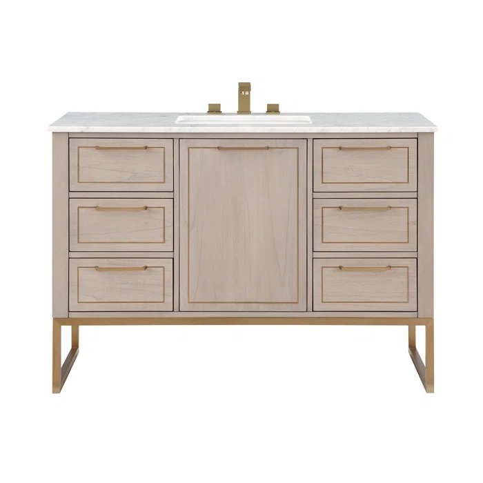 Markham 48" Vanity Cashmere Grey/ Satin Brass - Marble Top